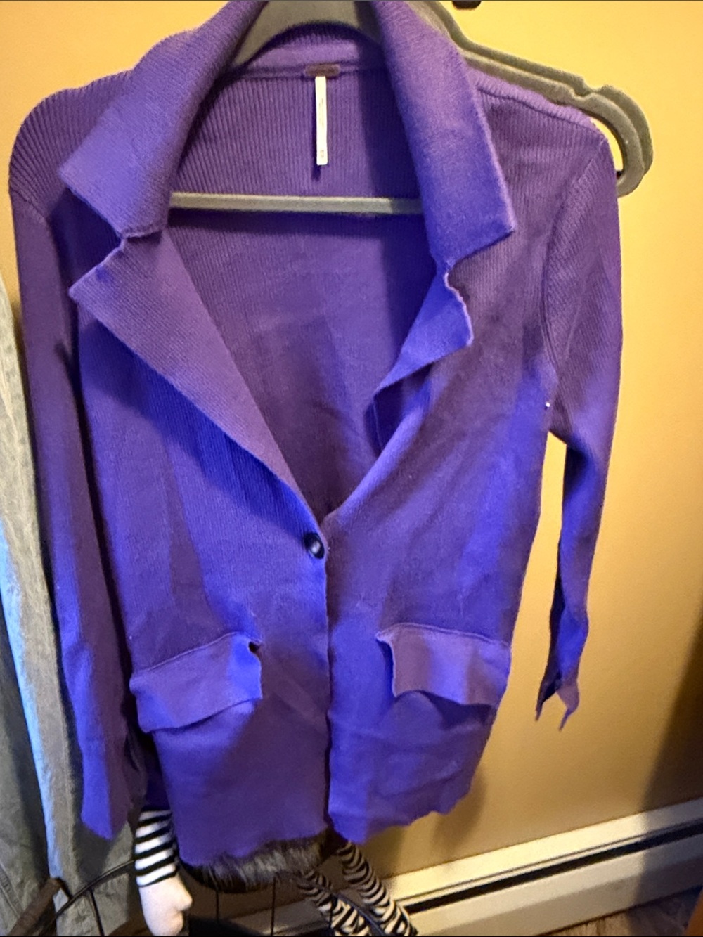 Free People Deep Purple Open-Front Knit Cardigan
